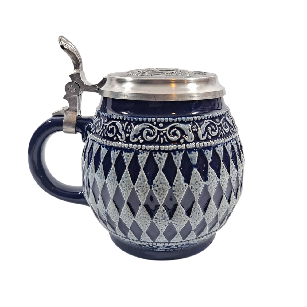 Vintage Marzi & Remy Pot Belly Beer Stein Colbalt Pewter Lid Bavarian W Germany